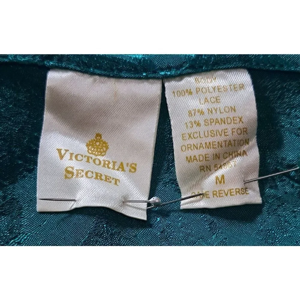 Victoria's‎ Secret Nightgown Slip Dress Medium Vintage Gold  Green Satin Beaded